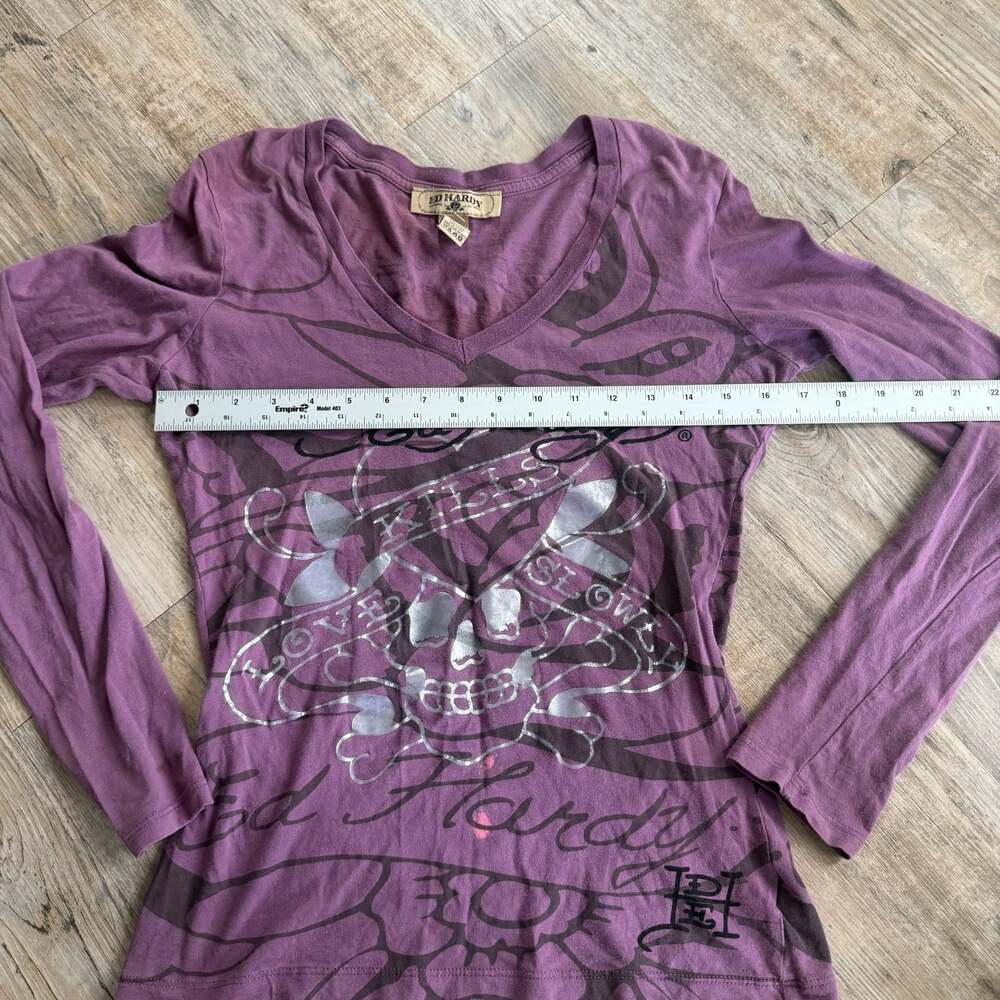 Ed Hardy Love Kills Slowly Long Sleeve V-Neck Shirt Size S - Picture 2 of 8